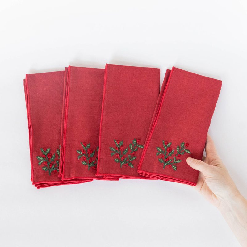 HollyLinenNapkinSetof4 Red Craftspring 1